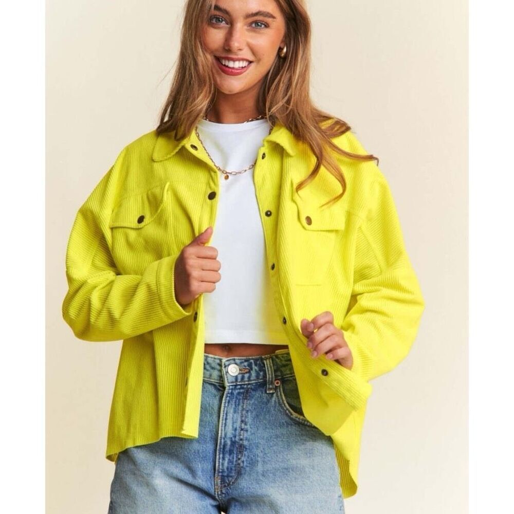 J.NNA Chartreuse Corded Snap Down High Low Shacket – Size Large NWT - Picture 6 of 16